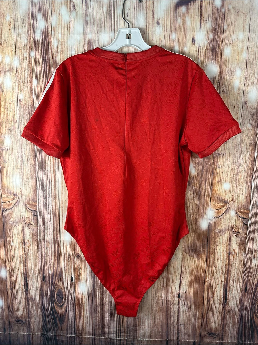 Adidas Red Jacquard Short Sleeve Bodysuit Size Large - Picture 4 of 15